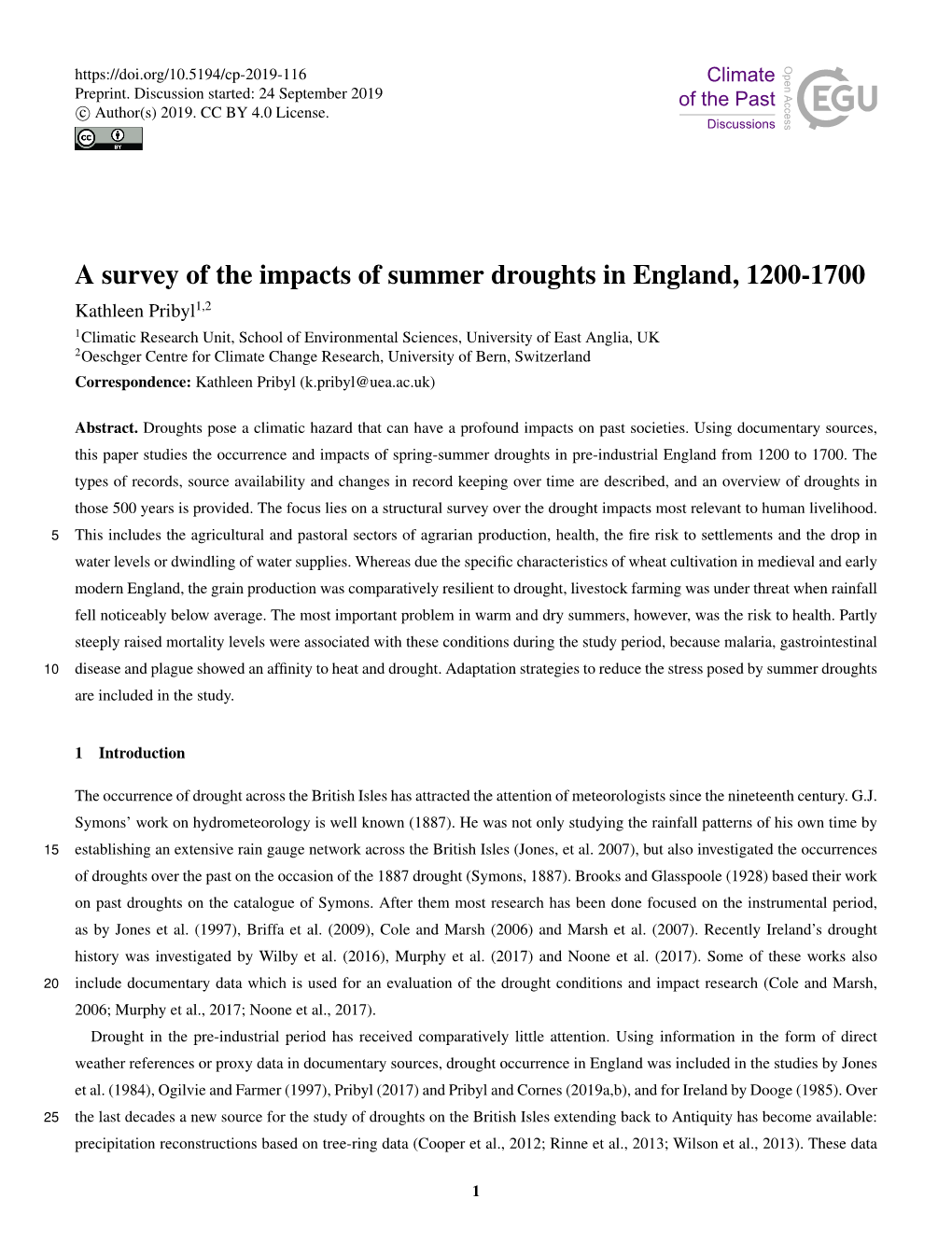 A Survey of the Impacts of Summer Droughts in England, 1200-1700