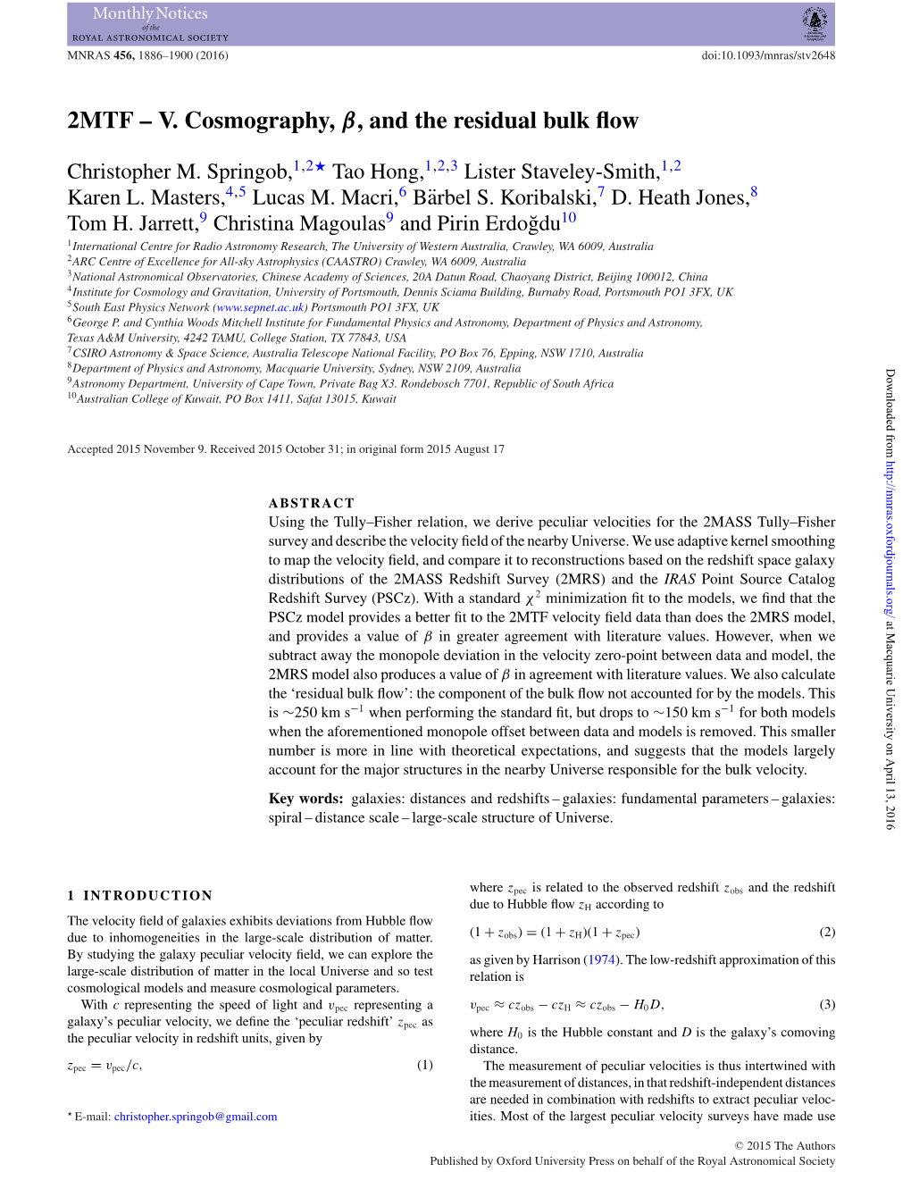 V. Cosmography, Β, and the Residual Bulk Flow