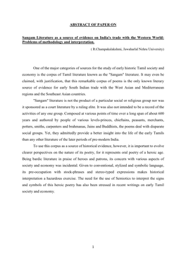 ABSTRACT of PAPER on Sangam Literature As a Source of Evidence
