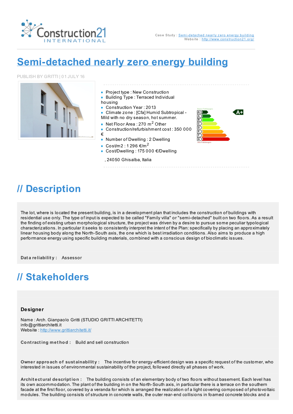 Semi-Detached Nearly Zero Energy Building