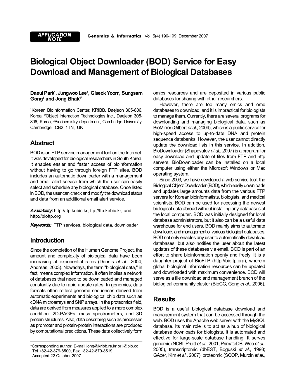 Biological Object Downloader (BOD) Service for Easy Download and Management of Biological Databases