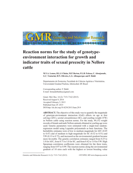 Reaction Norms for the Study of Genotype- Environment Interaction for Growth and Indicator Traits of Sexual Precocity in Nellore Cattle