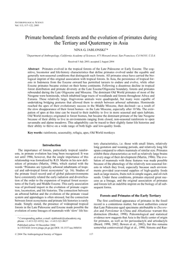 Primate Homeland: Forests and the Evolution of Primates During the Tertiary and Quaternary in Asia NINA G