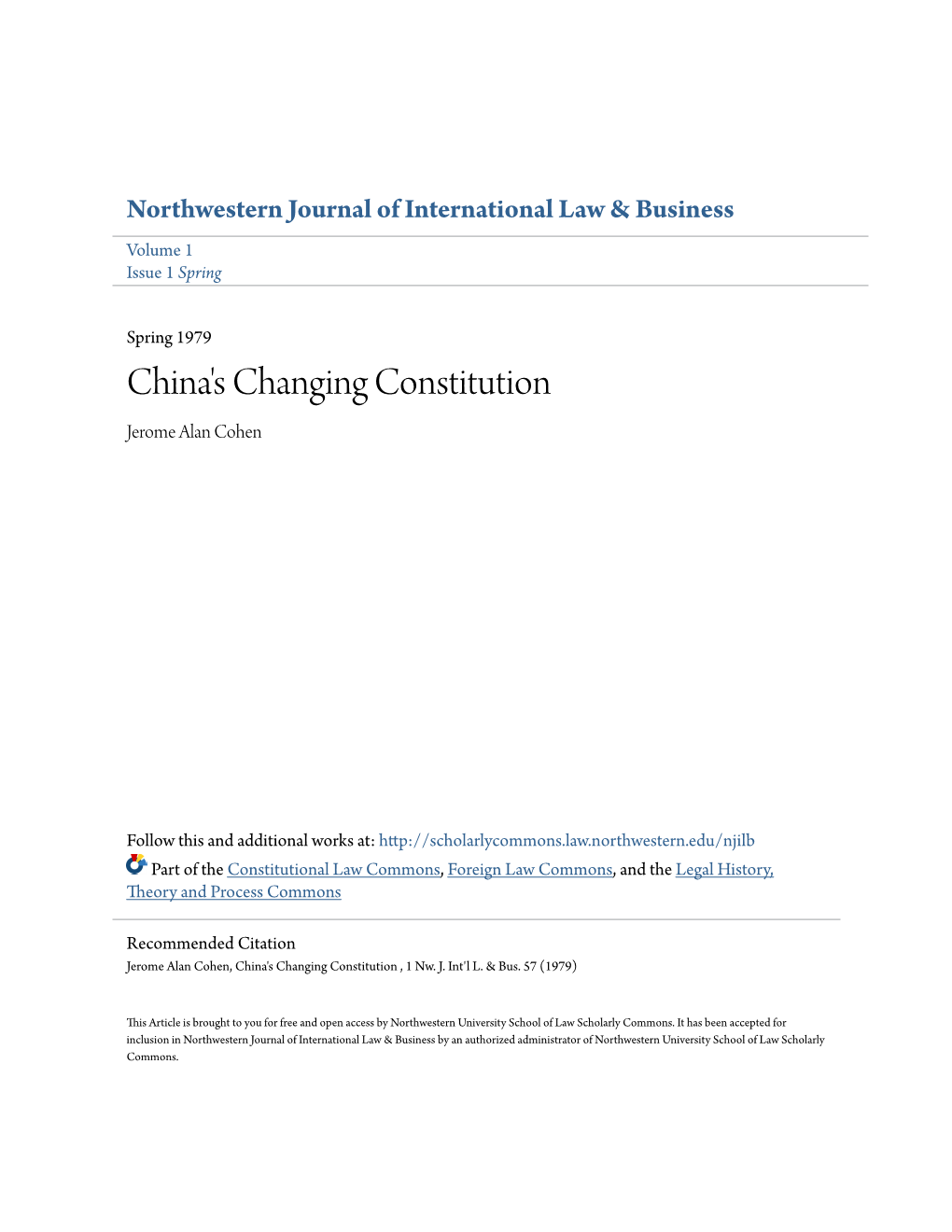 China's Changing Constitution Jerome Alan Cohen