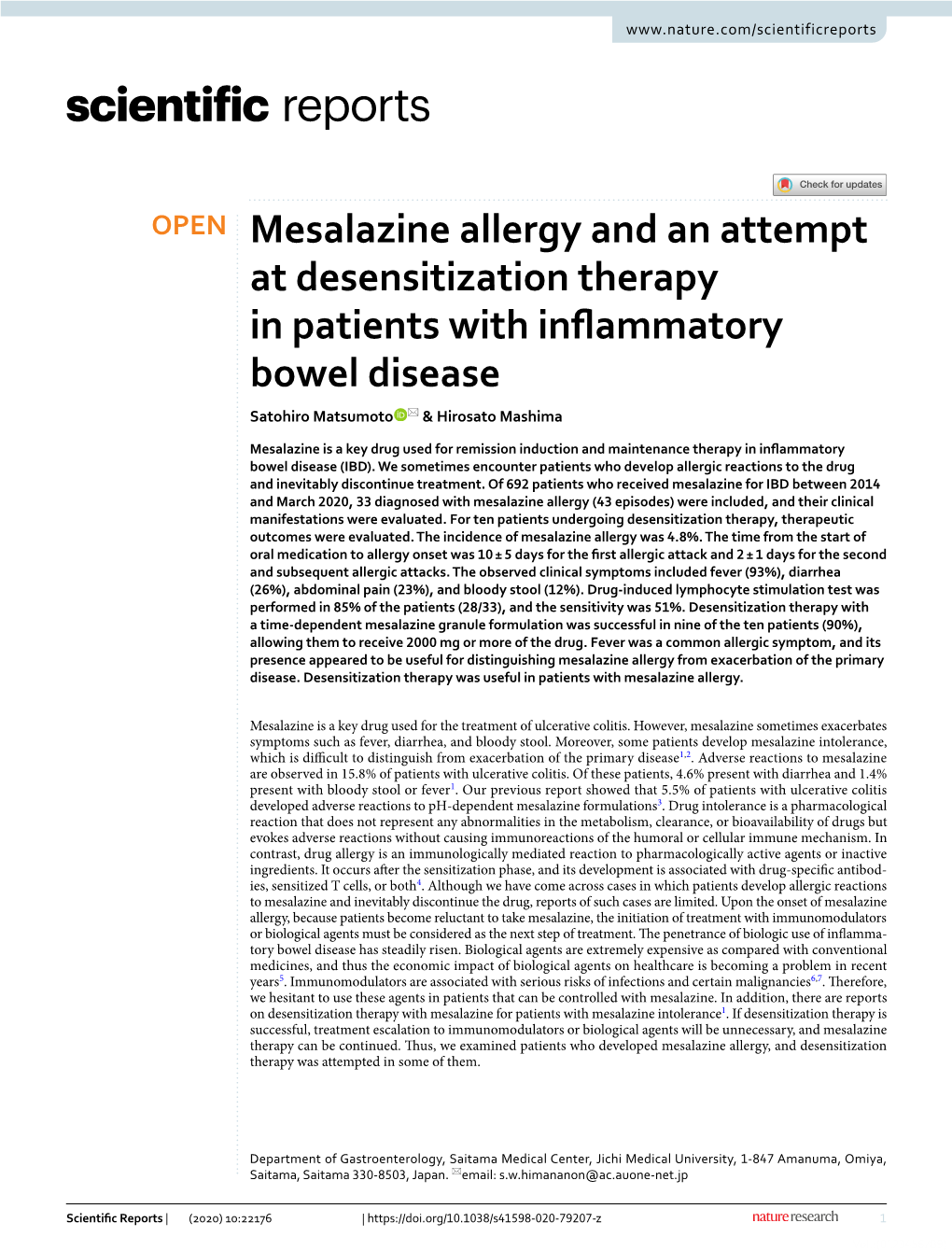 Mesalazine Allergy and an Attempt at Desensitization Therapy in Patients with Inflammatory Bowel Disease