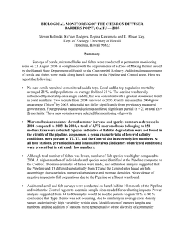 Biological Monitoring of the Chevron Diffuser Barbers Point, Oahu --- 2005