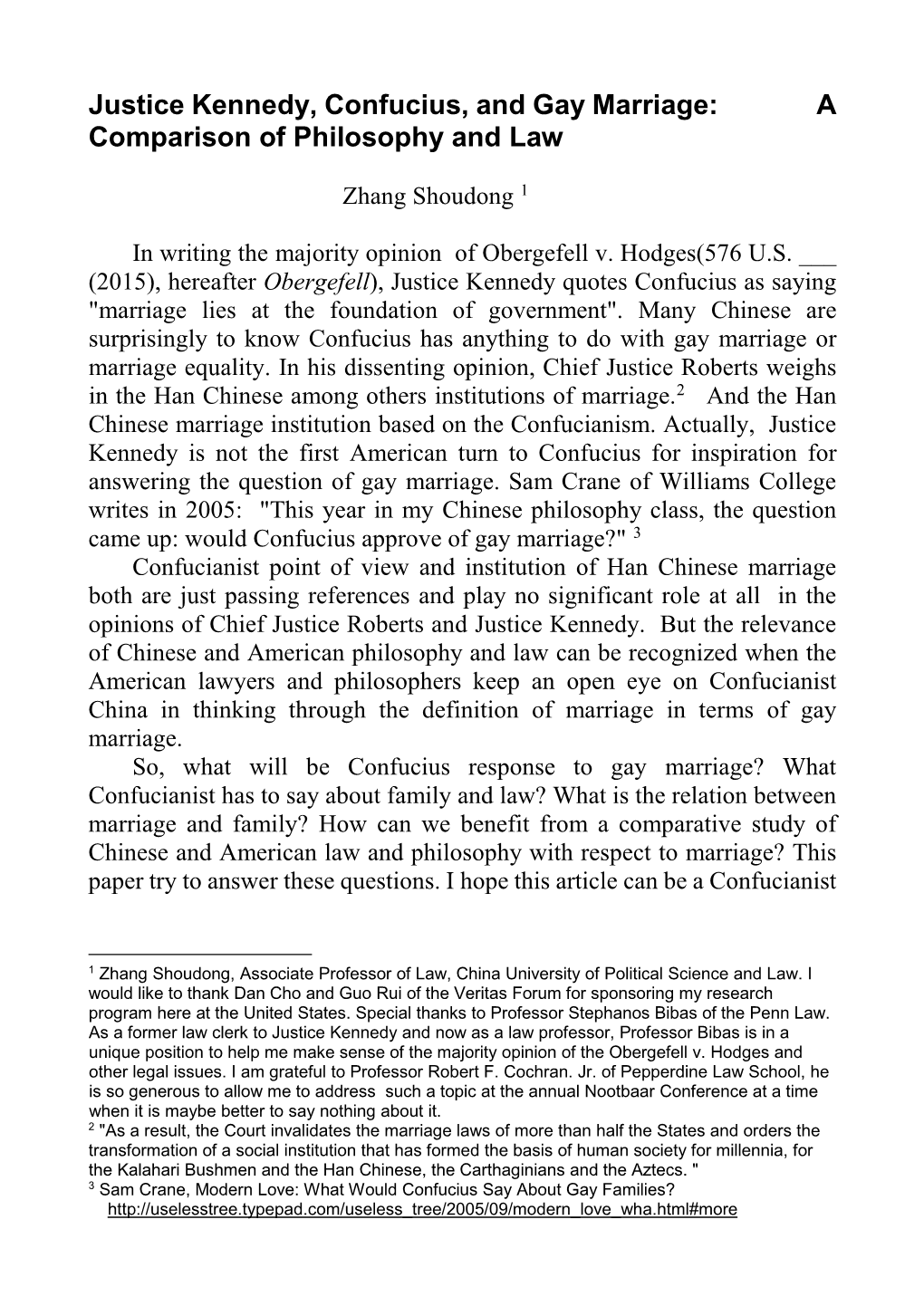 Justice Kennedy, Confucius, and Gay Marriage: a Comparison of Philosophy and Law