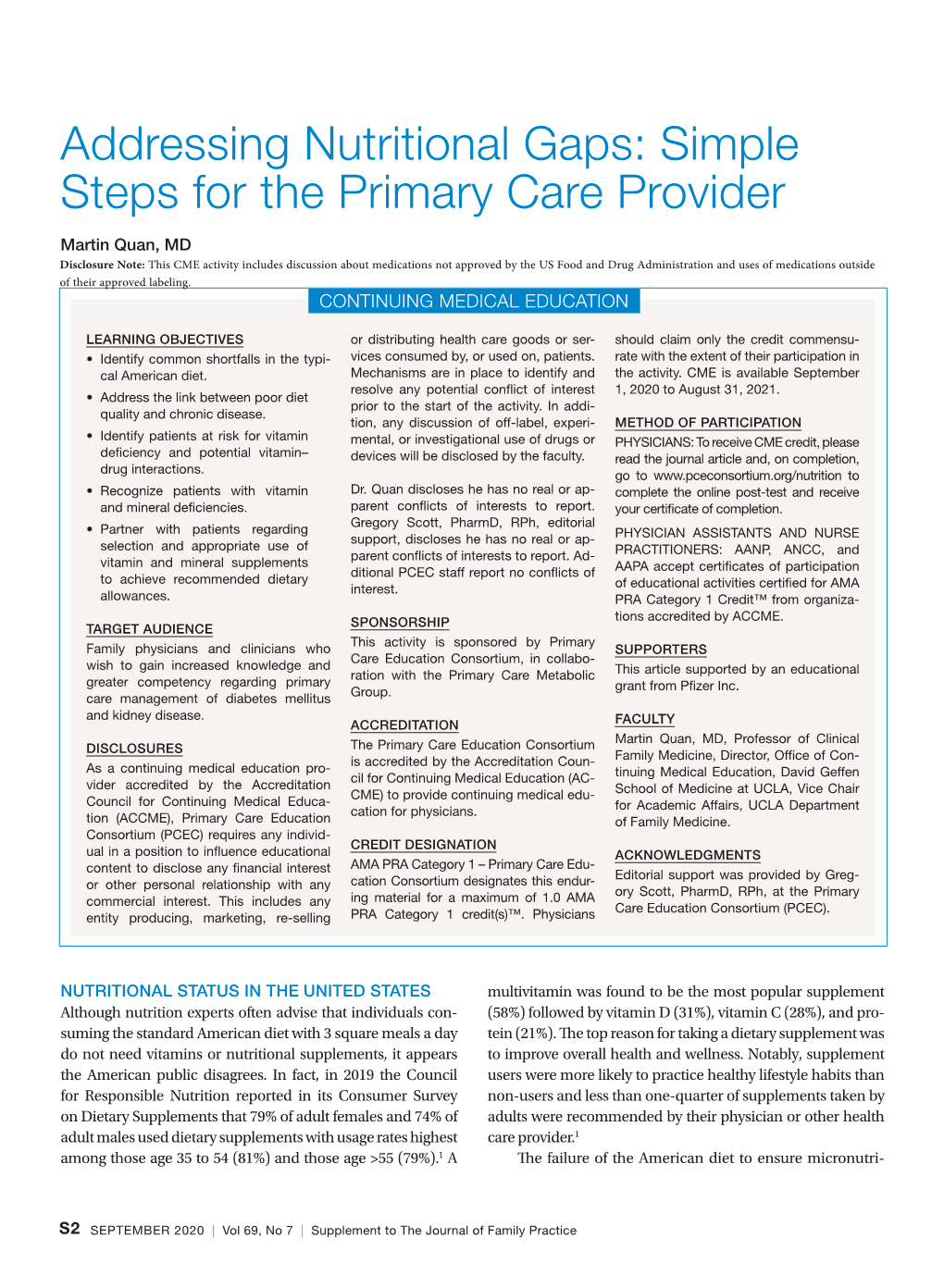 Addressing Nutritional Gaps: Simple Steps for the Primary Care Provider