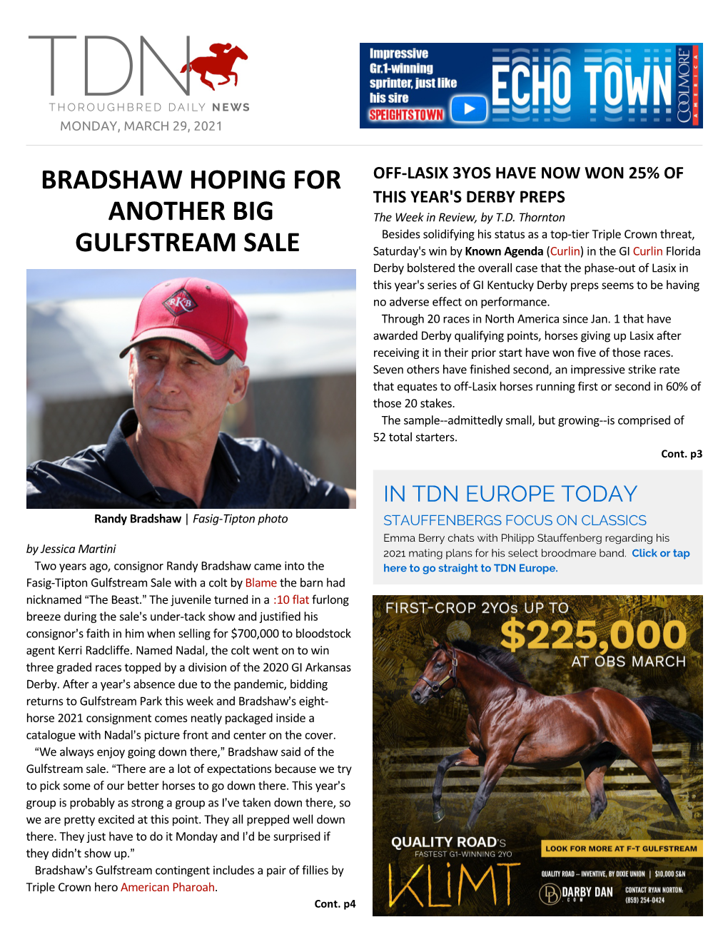 Bradshaw Hoping for Another Big Gulfstream Sale