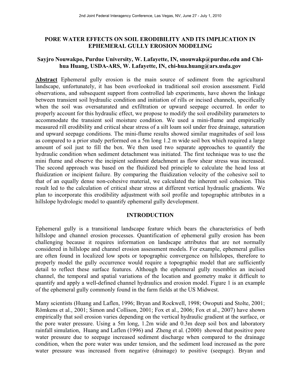 Pore Water Effects on Soil Erodibility and Its Implication in Ephemeral Gully Erosion Modeling