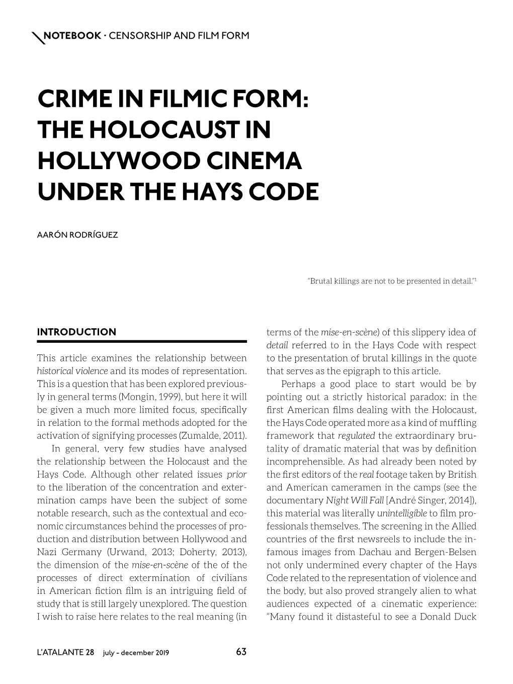 The Holocaust in Hollywood Cinema Under the Hays Code