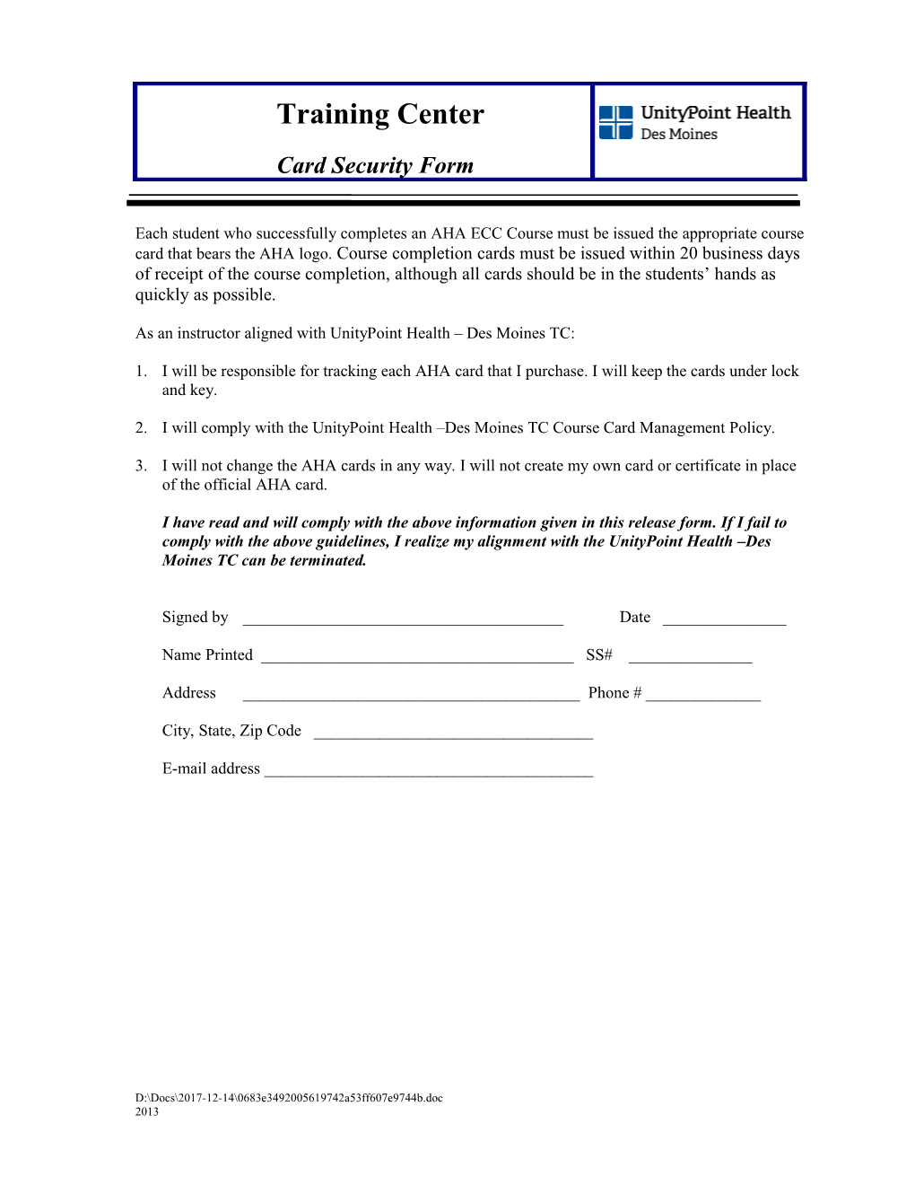 Card Security Form