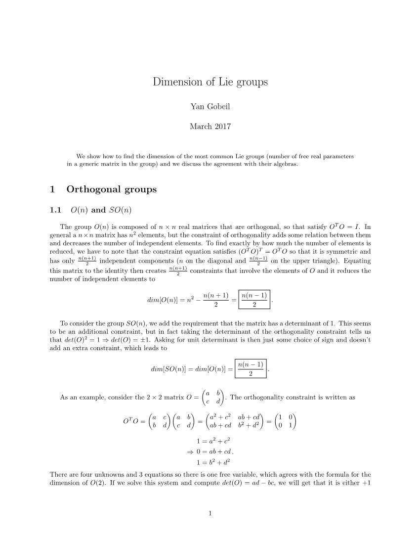 Dimension of Lie Groups