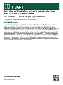 Acetylation Contributes to Hypertrophy-Caused Maturational Delay of Cardiac Energy Metabolism