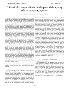 Climatical Changes Effects on the Potential Capacity of Salt Removing Species