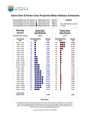 Davis & Parker Dam Projected Water Release Schedules