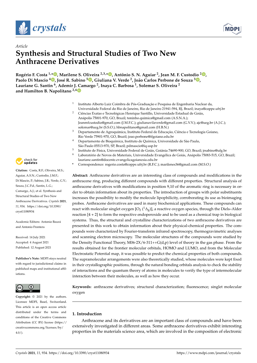 Synthesis and Structural Studies of Two New Anthracene Derivatives