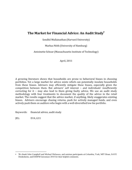 The Market for Financial Advice: an Audit Study