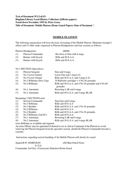 Mobile Platoon (Home Guard Papers) Date of Document ?