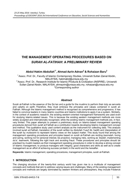 The Management Operating Procedures Based on Surah Al-Fatihah: a Preliminary Review