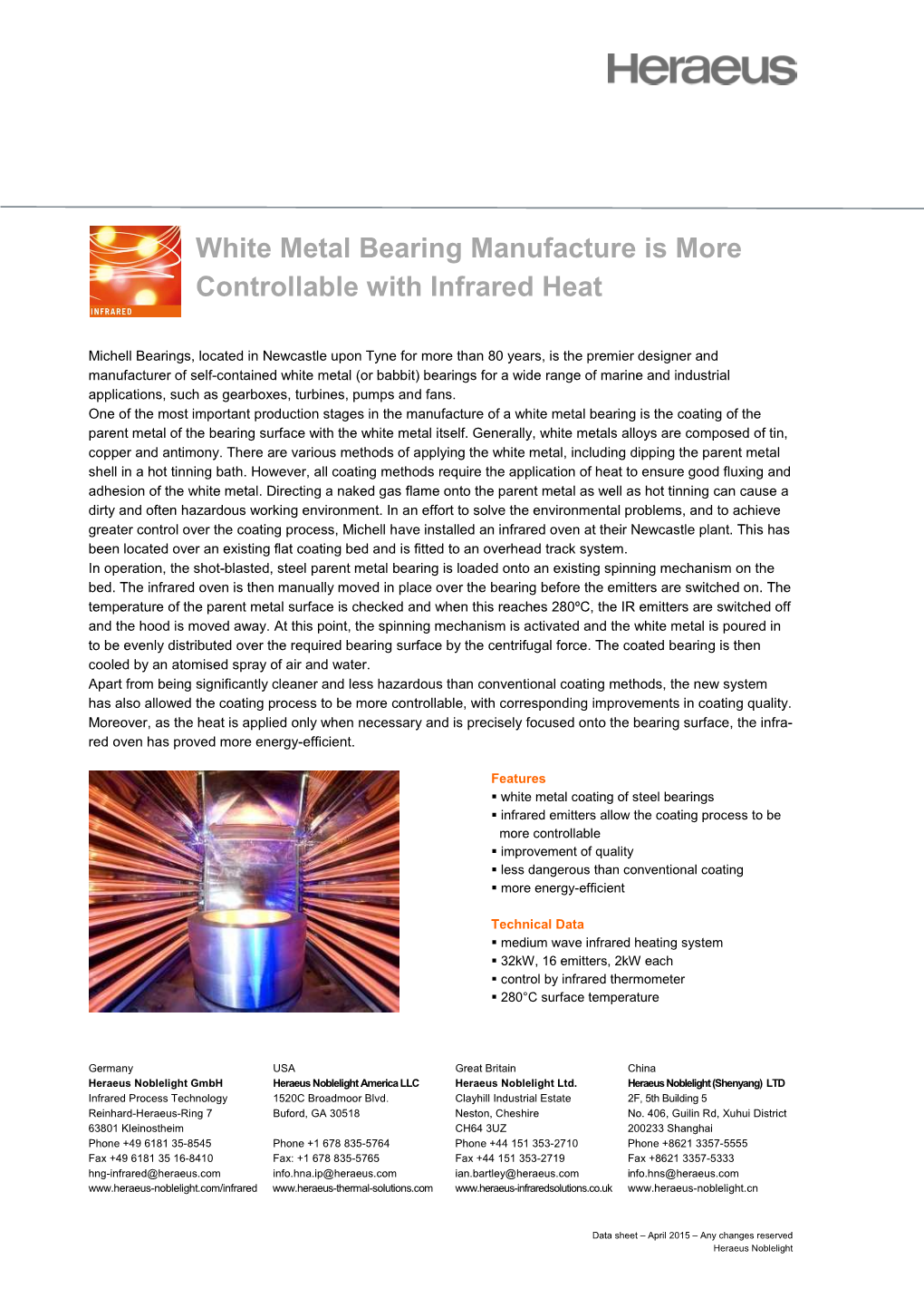 White Metal Bearing Manufacture Is More Controllable with Infrared Heat