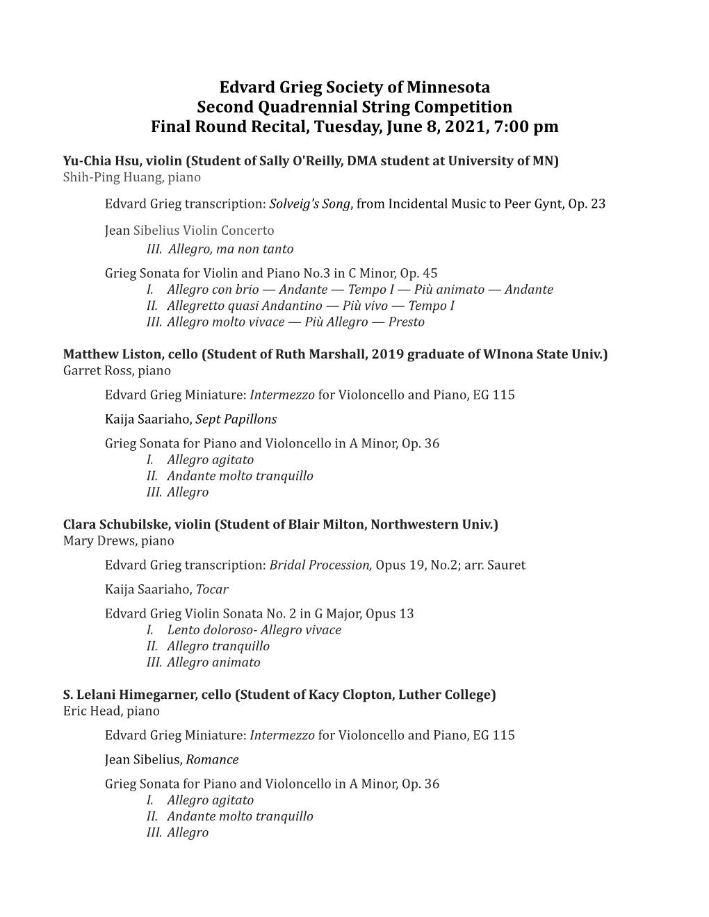 EGS String Competition Finals Program