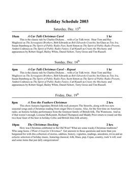 Holiday Schedule November / December 1997