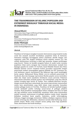 The Transmission of Islamic Populism and Extremist Ideology Through Social Media in Indonesia