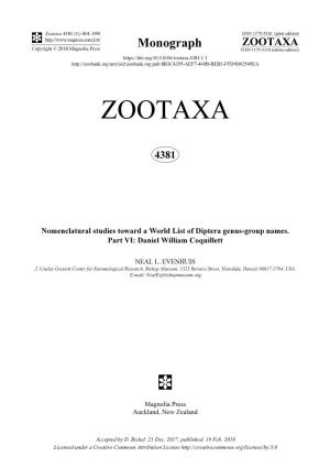 Nomenclatural Studies Toward a World List of Diptera Genus-Group Names. Part VI: Daniel William Coquillett