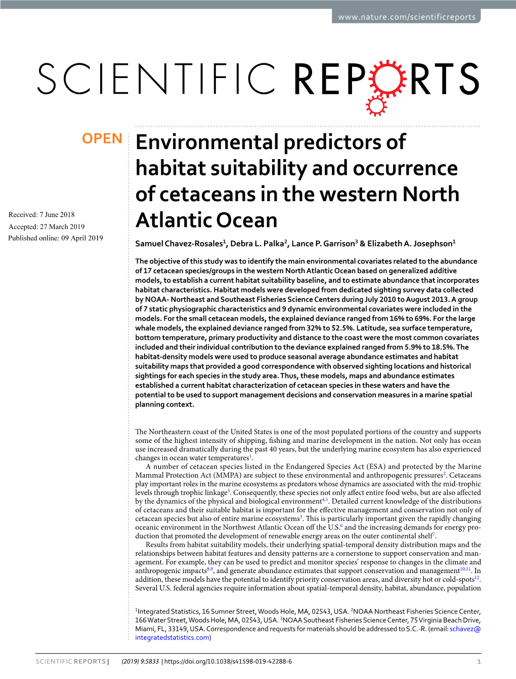 Environmental Predictors of Habitat Suitability and Occurrence Of
