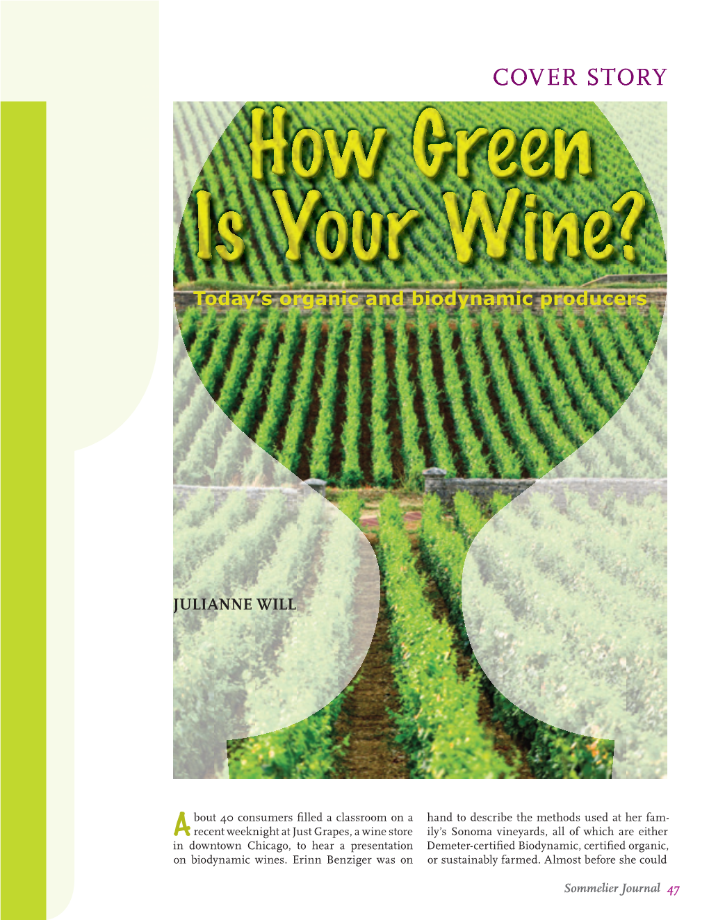 COVER STORY How Green Is Your Wine? Today’S Organic and Biodynamic Producers