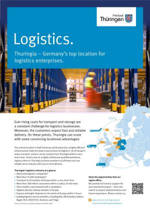 Logistics. Thuringia – Germany’S Top Location for Logistics Enterprises