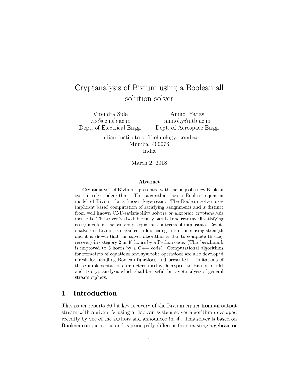 Cryptanalysis of Bivium Using a Boolean All Solution Solver