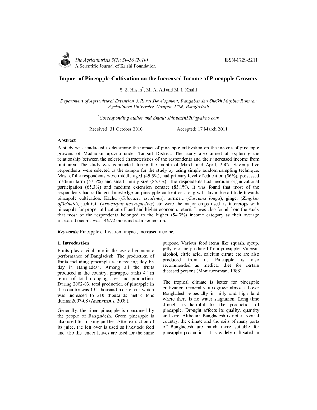 Impact of Pineapple Cultivation on the Increased Income of Pineapple Growers