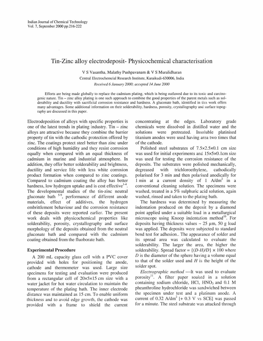 Tin-Zinc Alloy Electrodeposit- Physicochemical Characterisation