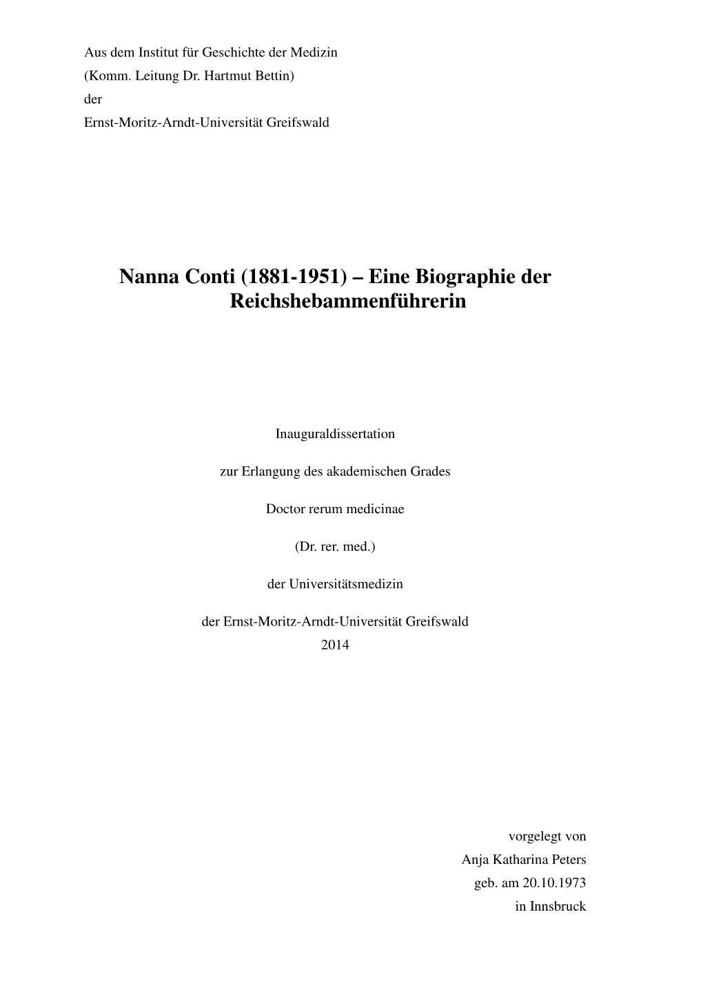 Nanna Conti (1881-1951) – Eine Biographie Der Reichshebammenführerin