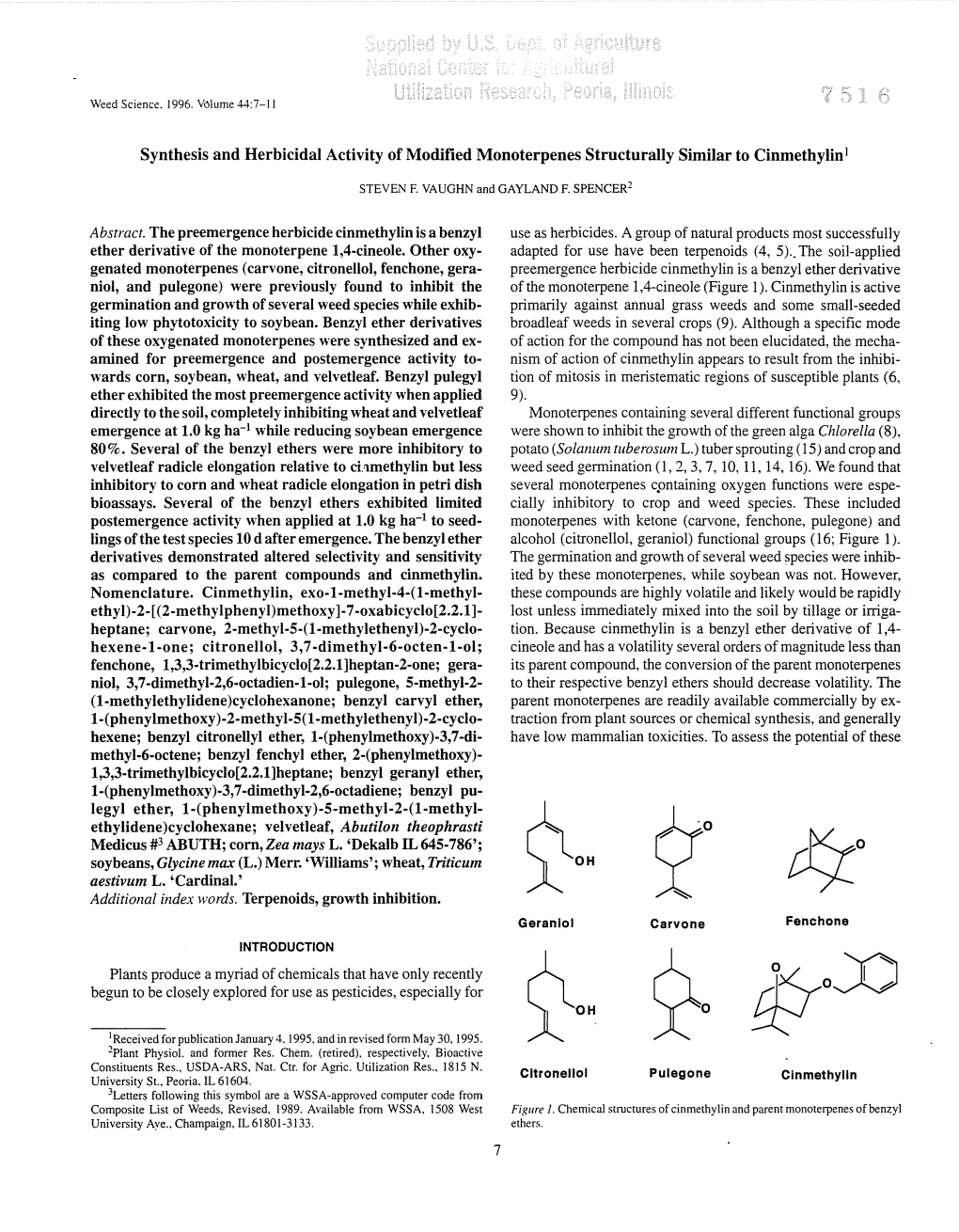 Synthesis and Herbicidal Activity of Modified Monoterpenes Structurally Similar to Cinmethylini