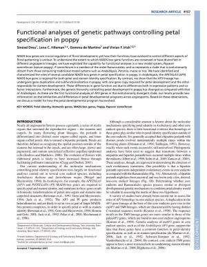 Functional Analyses of Genetic Pathways Controlling Petal Specification in Poppy Sinéad Drea1, Lena C