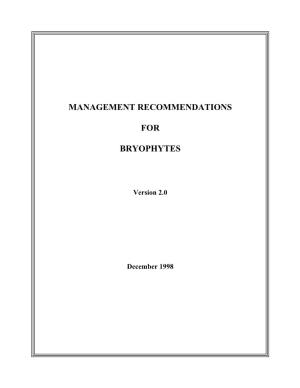Management Recommendations for Bryophytes