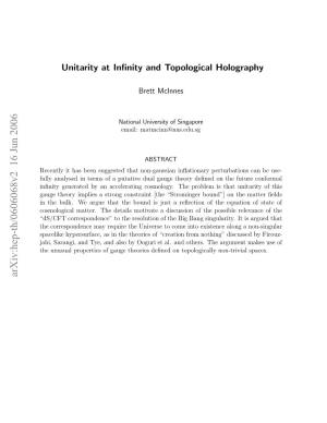 Unitarity at Infinity and Topological Holography