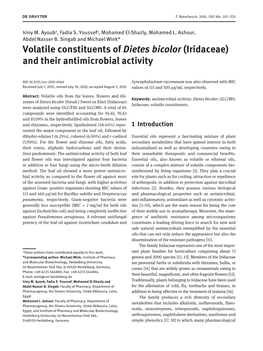 Volatile Constituents of Dietes Bicolor (Iridaceae) and Their Antimicrobial Activity