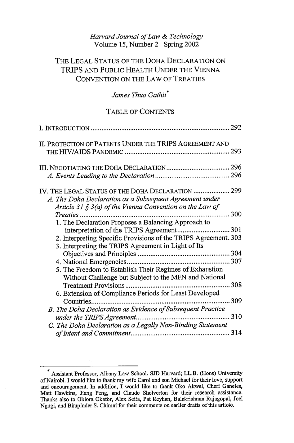 The Legal Status of the Doha Declaration on Trips and Public Health Under the Vienna Convention on the Law of Treaties