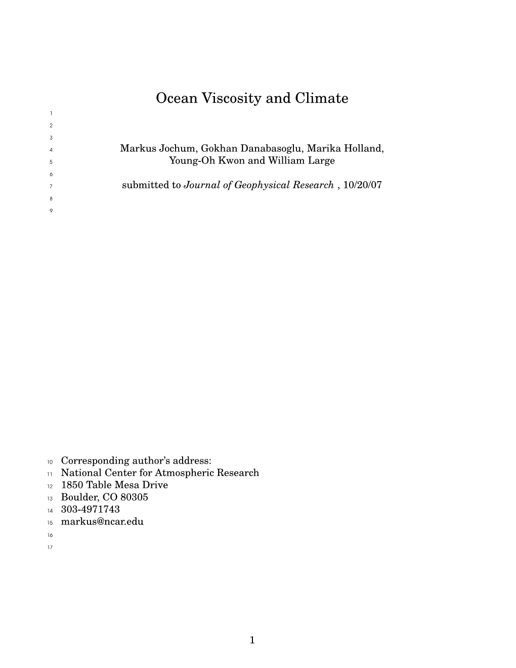 Ocean Viscosity and Climate 1