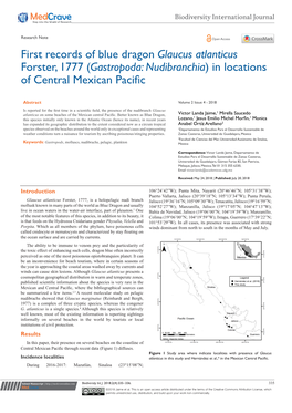 First Records of Blue Dragon Glaucus Atlanticus Forster, 1777 (Gastropoda: Nudibranchia) in Locations of Central Mexican Pacific