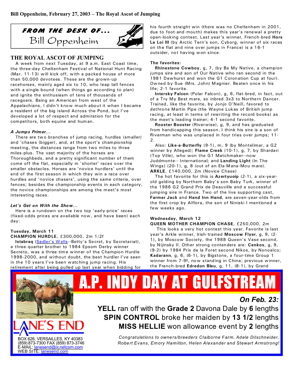 A.P. INDY DAY at GULFSTREAM on Feb