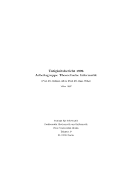 T Atigkeitsbericht 1996 Arbeitsgruppe Theoretische Informatik