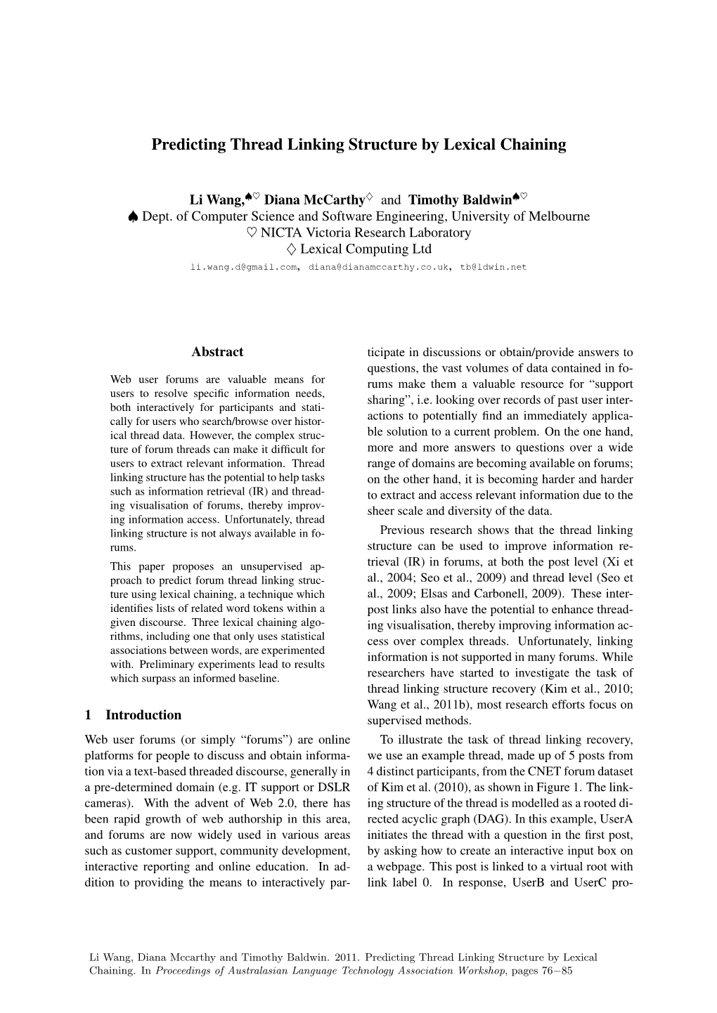 Predicting Thread Linking Structure by Lexical Chaining