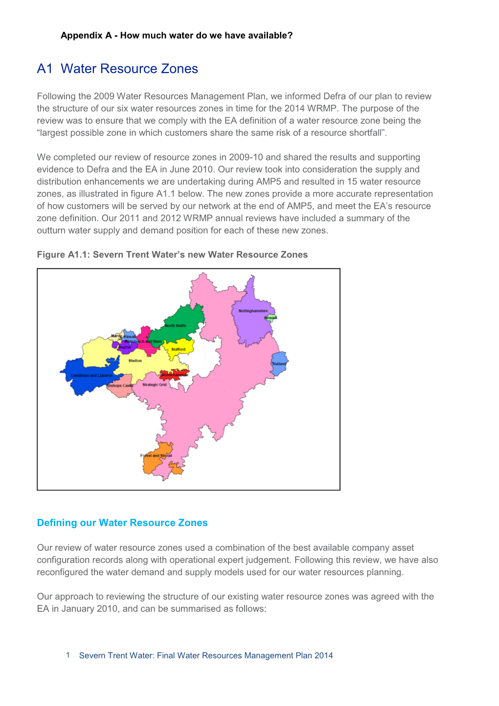 A1 Water Resource Zones