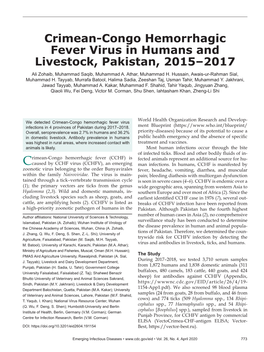 Crimean-Congo Hemorrhagic Fever Virus in Humans and Livestock, Pakistan, 2015–2017 Ali Zohaib, Muhammad Saqib, Muhammad A