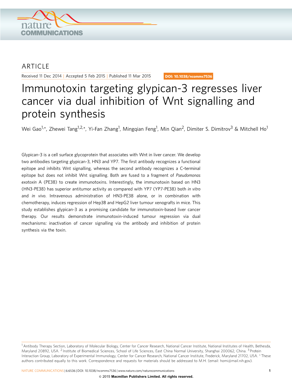 Immunotoxin Targeting Glypican-3 Regresses Liver Cancer Via Dual ...